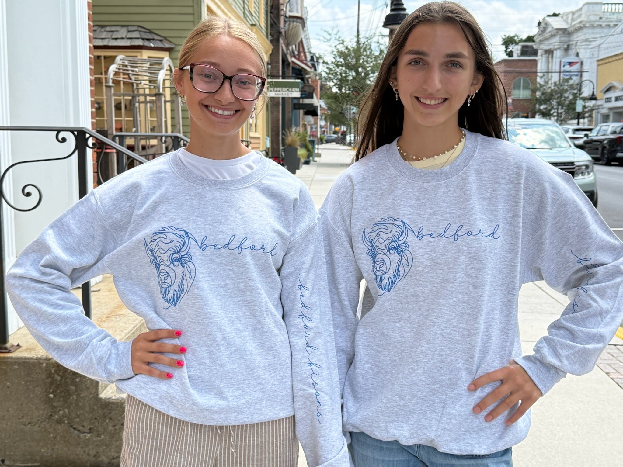 Bedford Bisons Faux Embroidered Mascot Design Sweatshirt