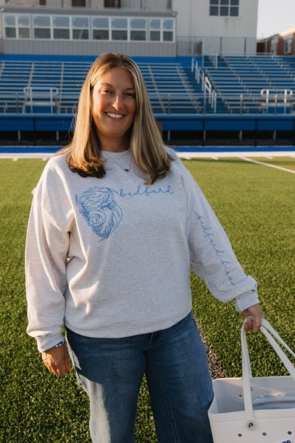 Bedford Bisons Faux Embroidered Mascot Design Sweatshirt