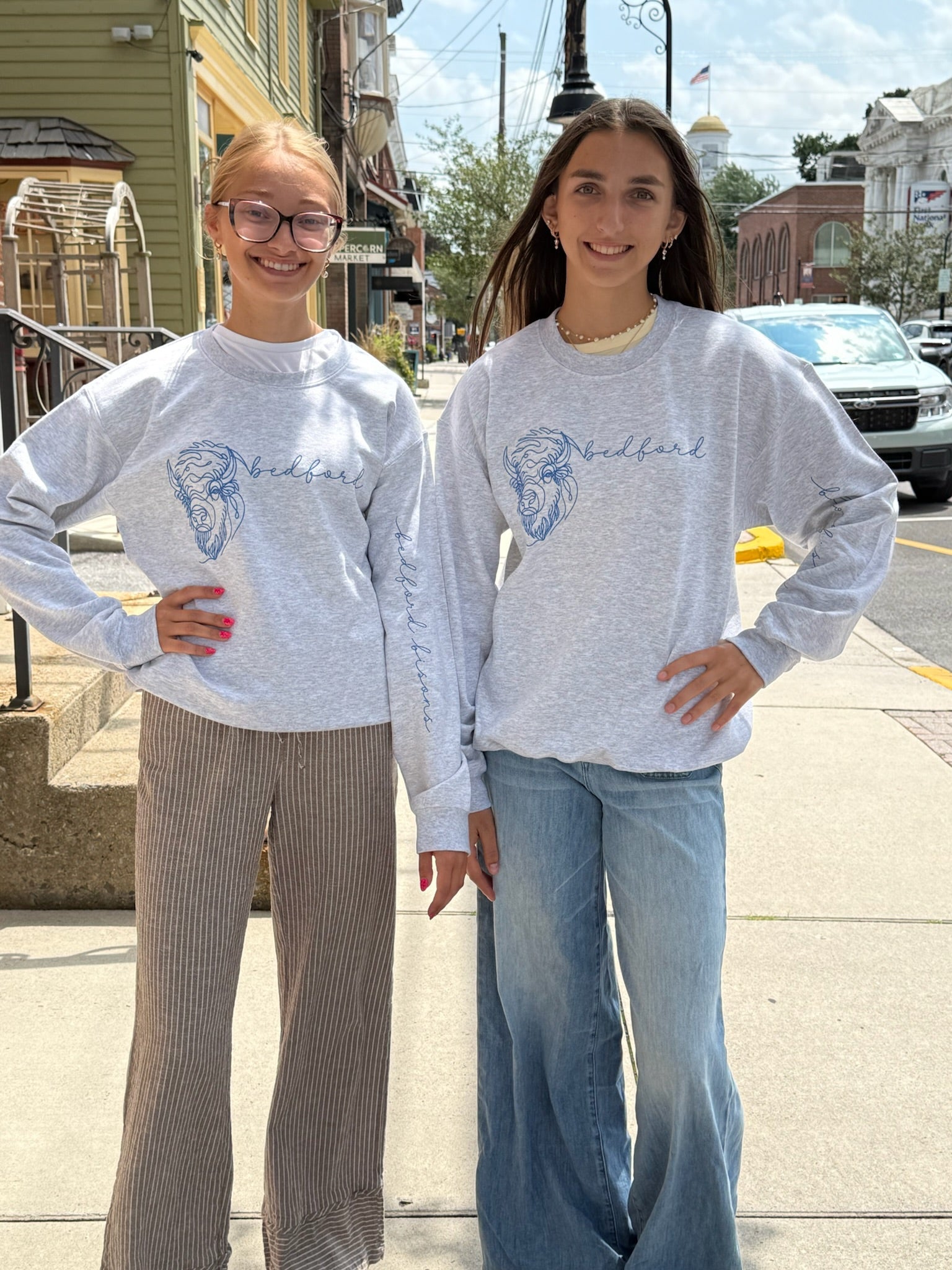 Bedford Bisons Faux Embroidered Mascot Design Sweatshirt - Juli's Wearable Art
