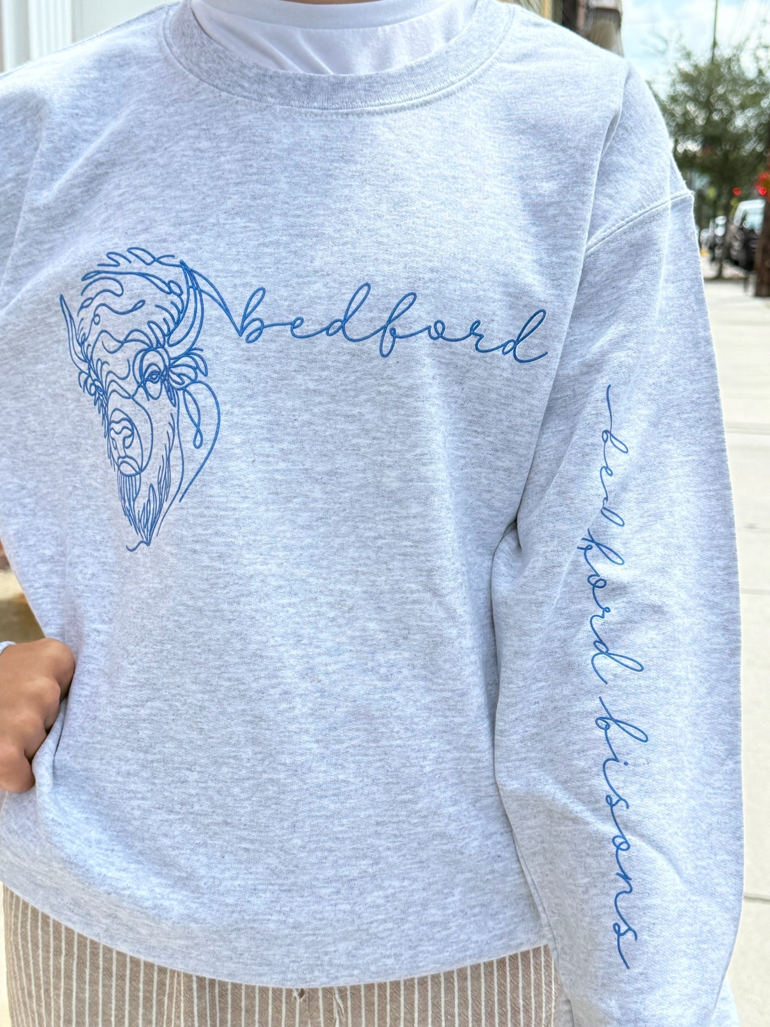 Bedford Bisons Faux Embroidered Mascot Design Sweatshirt