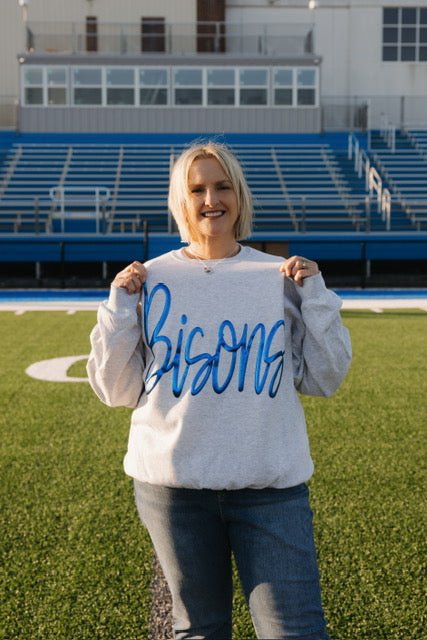 Bedford Bisons Jumbo Cursive Puff Sweatshirt - Juli's Wearable Art