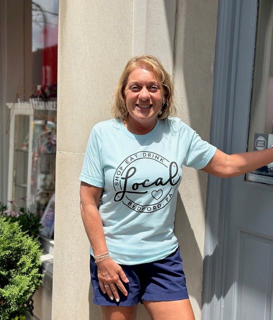 Bedford Circle Shop Eat Drink Local Tee - Ice Blue