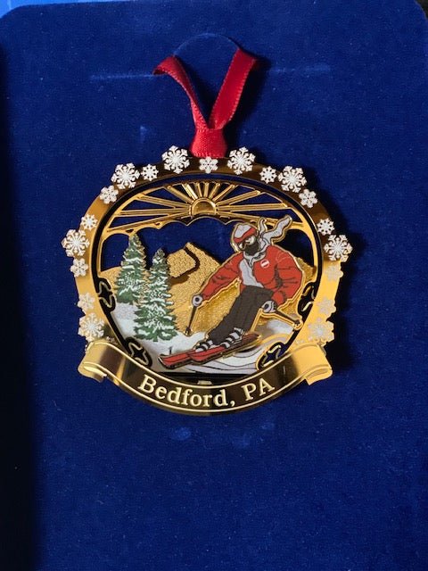 Bedford, PA “Mountain Skier” Ornament – Handcrafted Brass Christmas Ornament