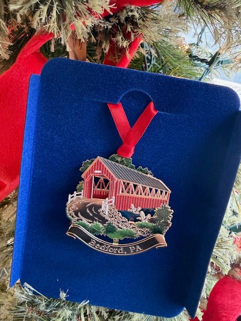 Bedford, PA “Covered Bridge” Ornament – Handcrafted Brass Christmas Ornament - Juli's Wearable Art