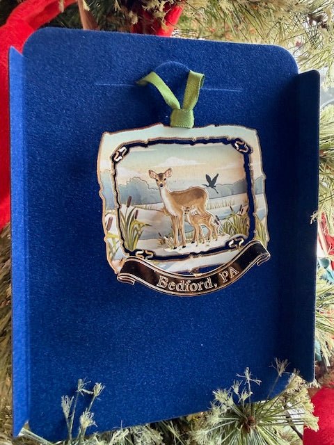Bedford, PA “Deer in the Woods” Ornament – Handcrafted Brass Christmas Ornament - Juli's Wearable Art