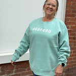 Bedford Unisex Crewneck Sweatshirt – Cool Teal with Chenille Letters - Juli's Wearable Art