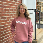 Bedford Unisex Crewneck Sweatshirt – Dusty Rose with Chenille Letters - Juli's Wearable Art