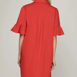 Bell Sleeve Mini Dress with Pockets | Red - Juli's Wearable Art
