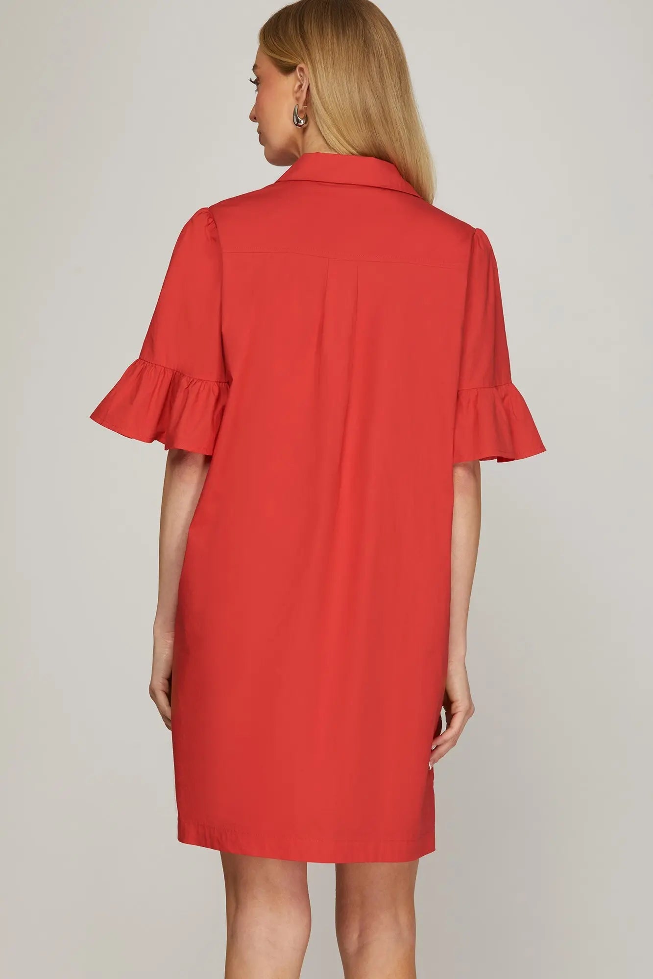 Bell Sleeve Mini Dress with Pockets | Red