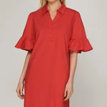 Bell Sleeve Mini Dress with Pockets | Red - Juli's Wearable Art
