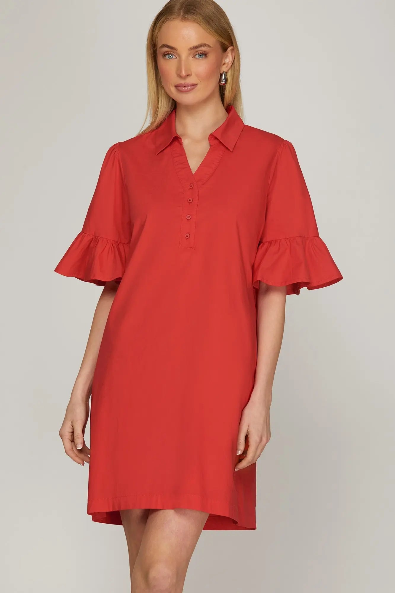 Bell Sleeve Mini Dress with Pockets | Red