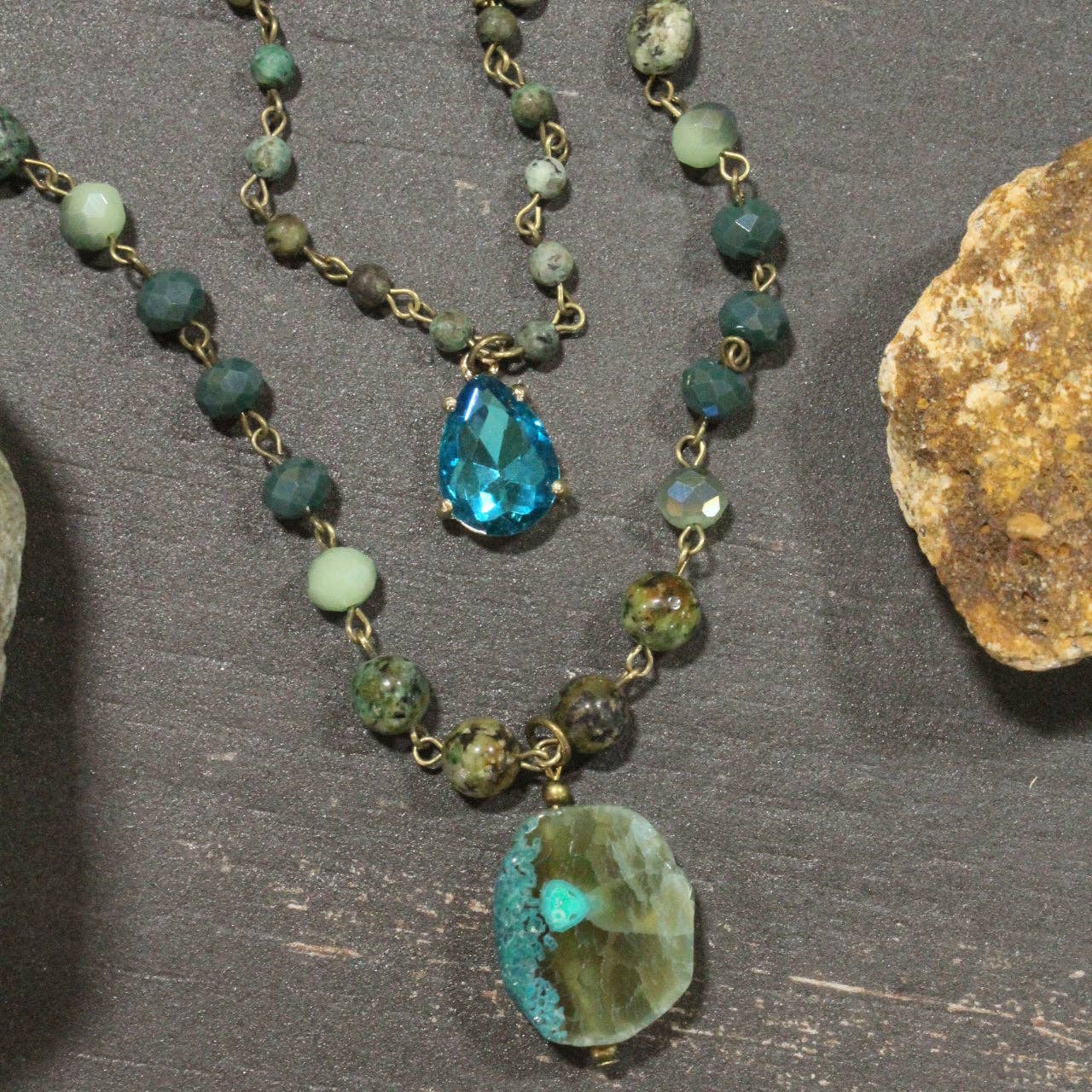 Best In Show Turning Green Stone Layered Necklace - Juli's Wearable Art