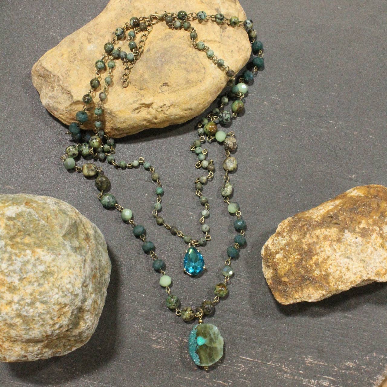 Best In Show Turning Green Stone Layered Necklace - Juli's Wearable Art