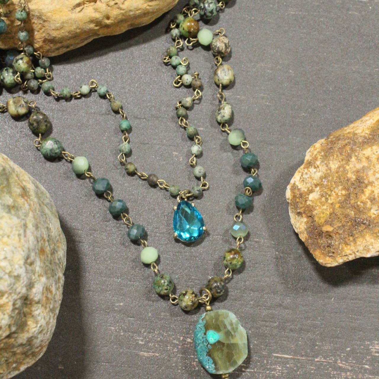 Best In Show Turning Green Stone Layered Necklace - Juli's Wearable Art