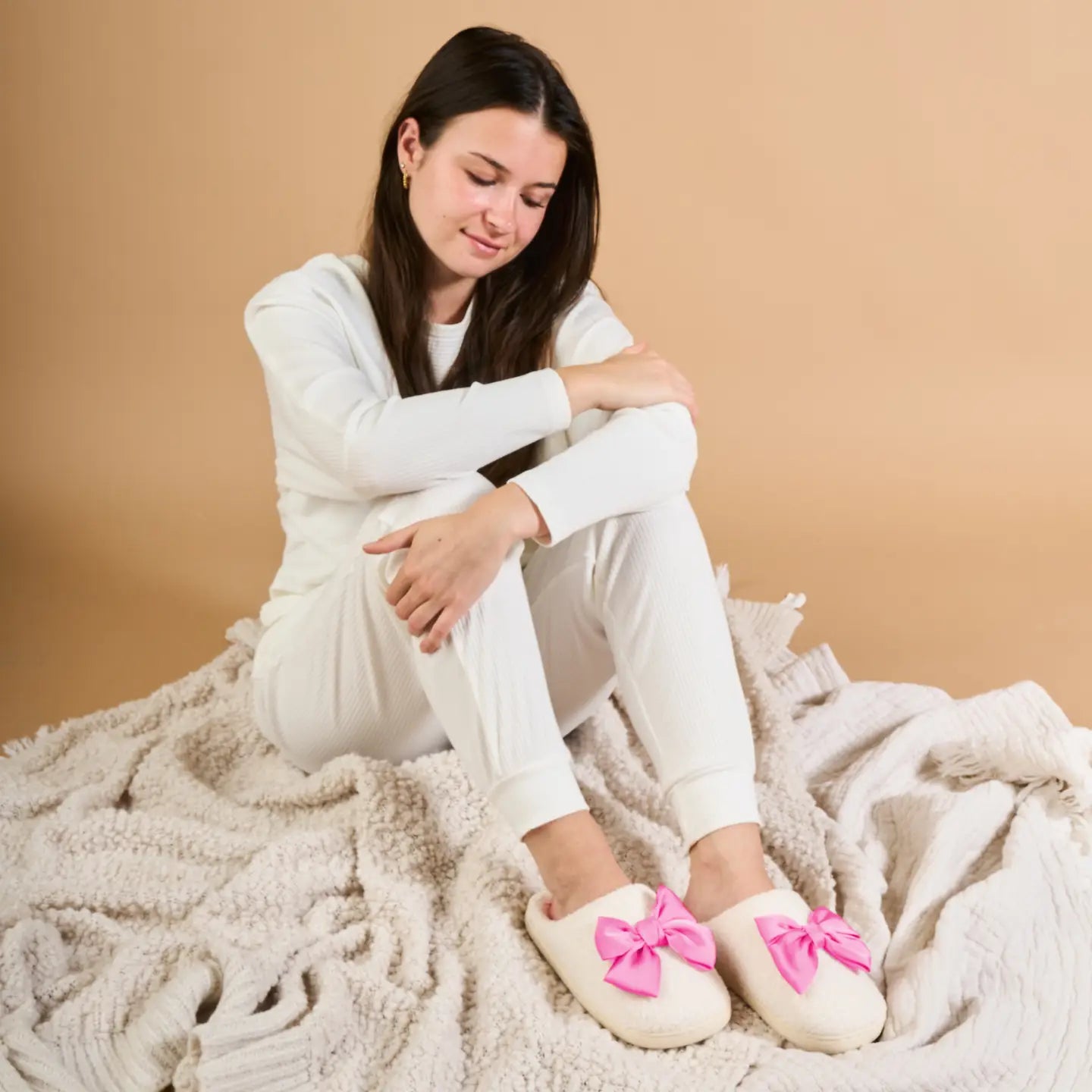 Betty Bow Fuzzy Slippers - Hot Pink - Juli's Wearable Art