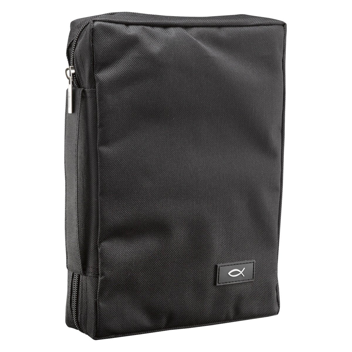 Black Bible Cover in Polyester with Fish Badge