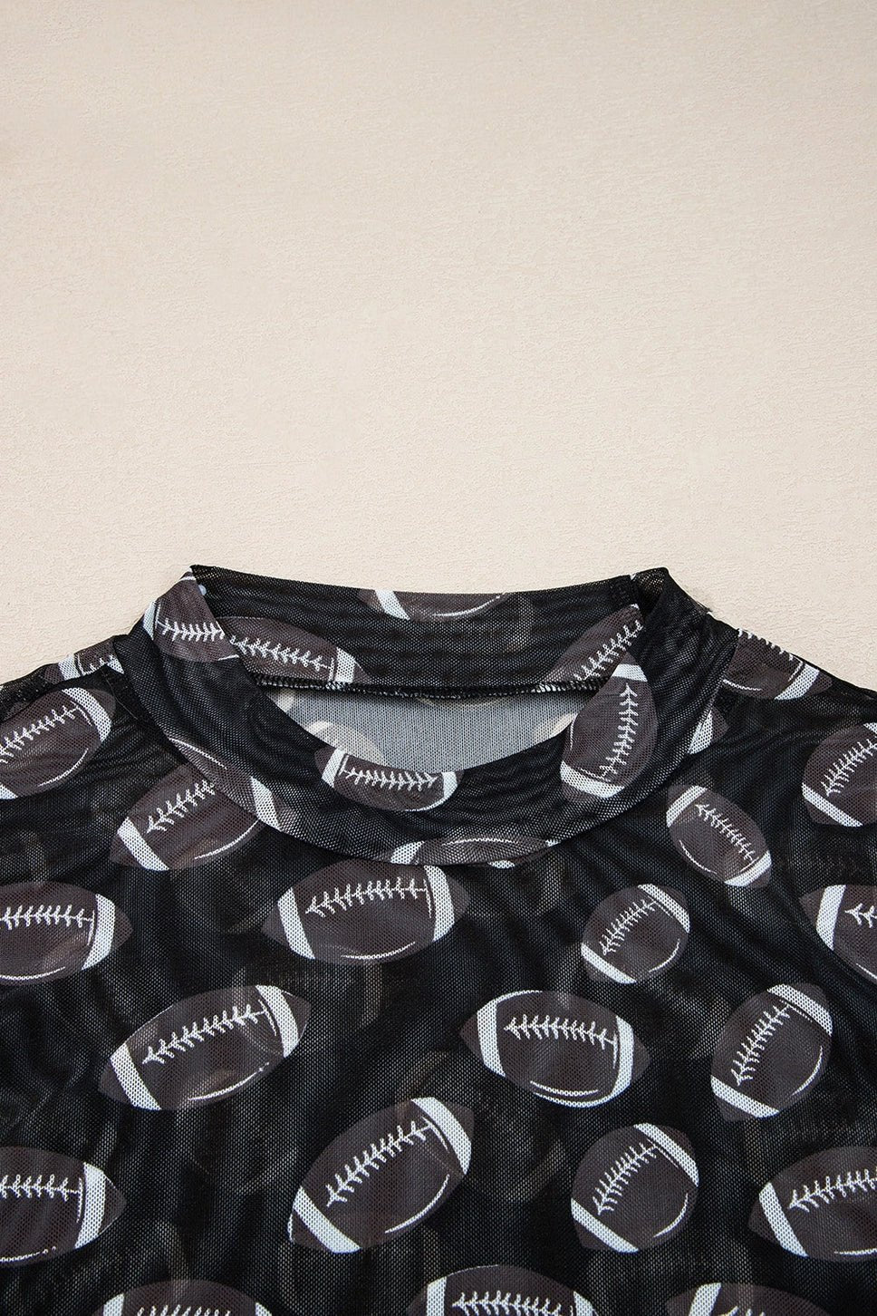 Black Football Game Day Mesh Mock Neck Top