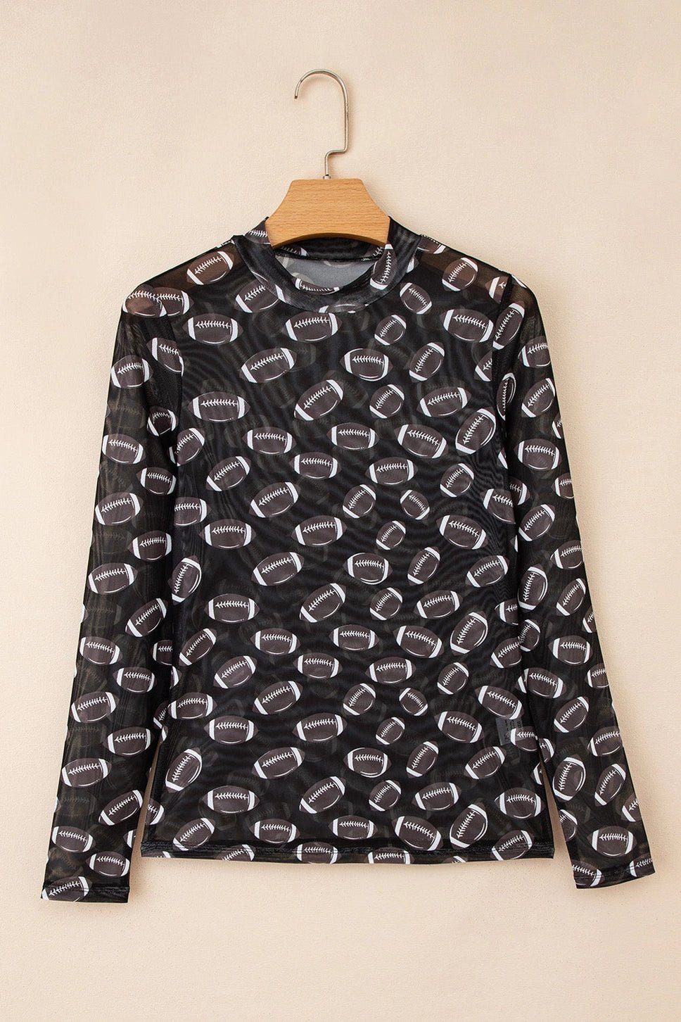 Black Football Game Day Mesh Mock Neck Top - Juli's Wearable Art