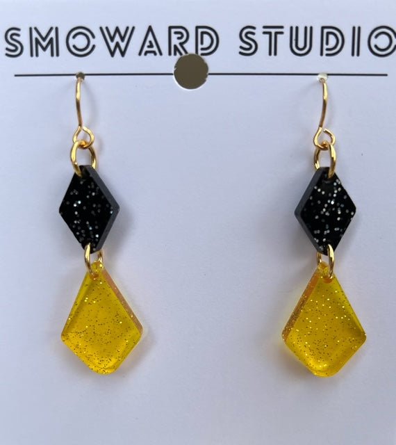 Black & Gold Acrylic Double Dainty Earrings