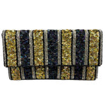 BLACK, GOLD & SILVER STRIPES BEADED CLUTCH - Juli's Wearable Art
