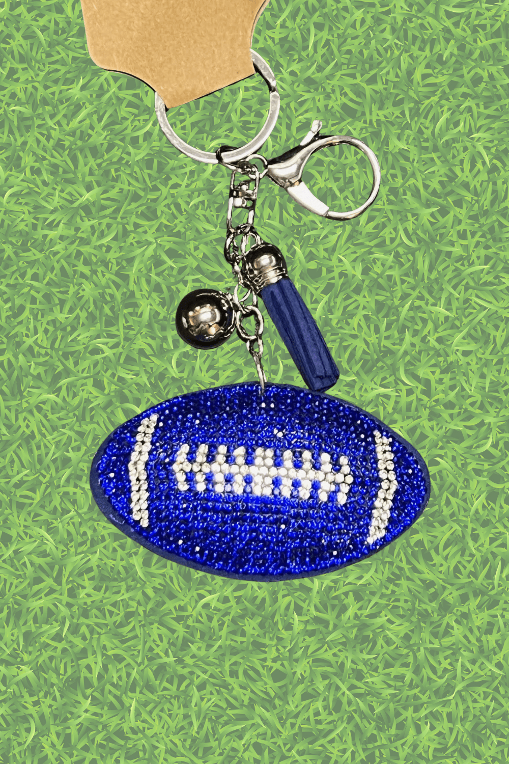 Blue Beaded Football Keychain Bag Charm - Juli's Wearable Art