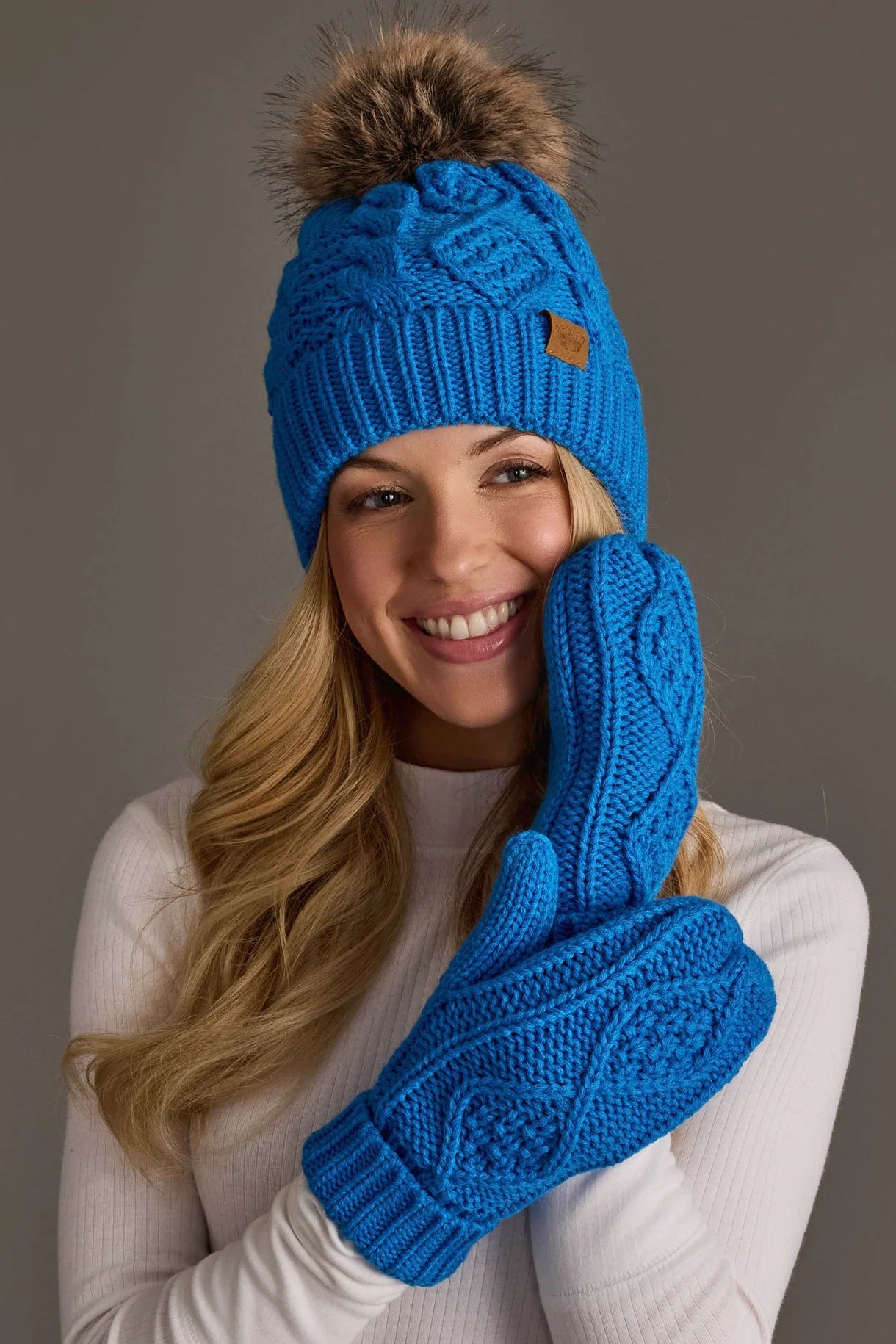 Blue Cable Knit Mittens - Juli's Wearable Art