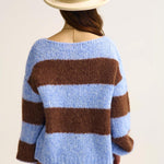 Blue Fluffy Striped Knit Sweater with Balloon Sleeves - Juli's Wearable Art
