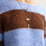 Blue Fluffy Striped Knit Sweater with Balloon Sleeves - Juli's Wearable Art