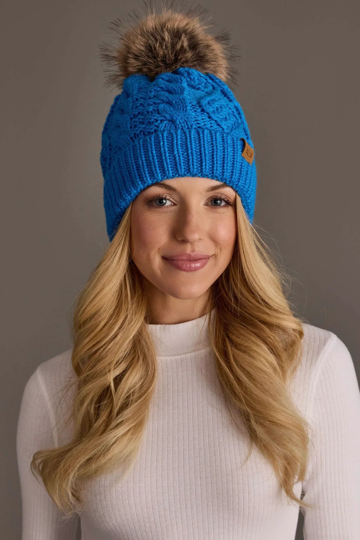 Blue Pattern Knit Pom Hat - Juli's Wearable Art