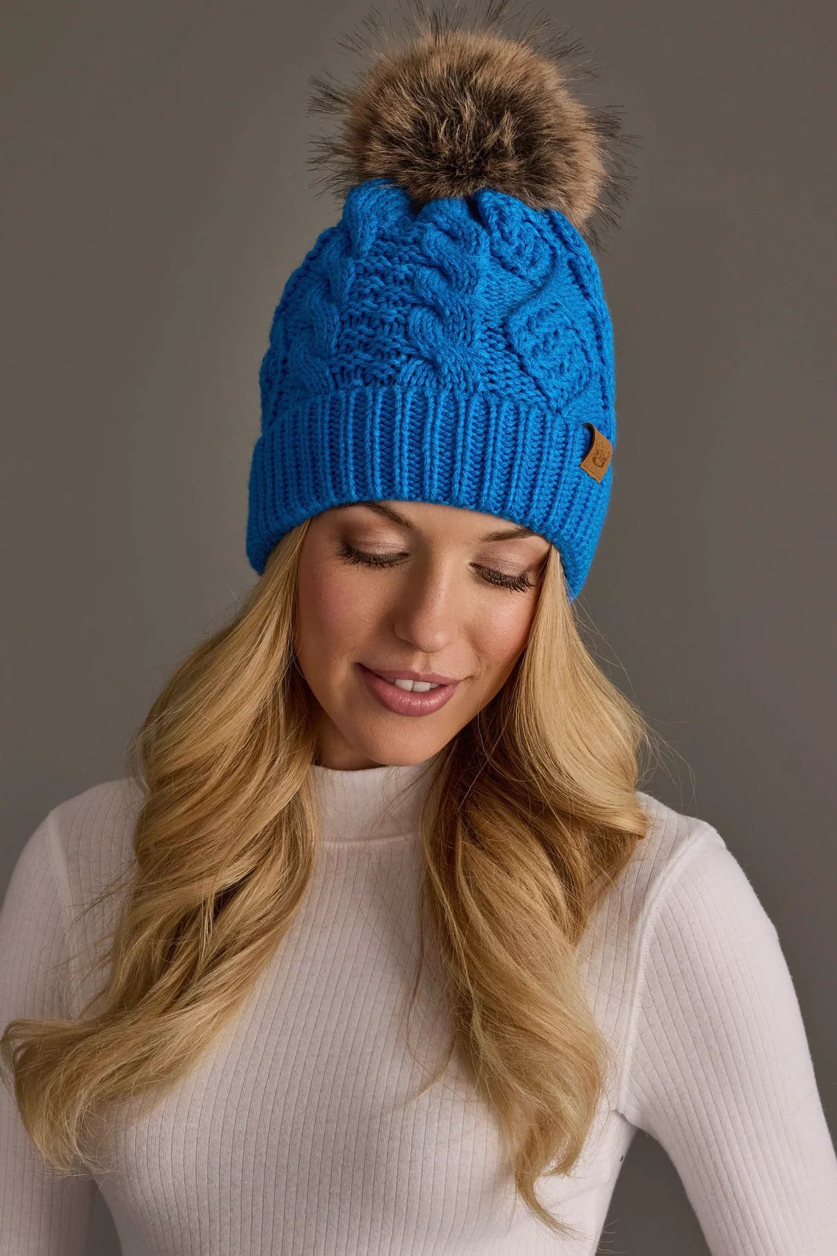 Blue Pattern Knit Pom Hat - Juli's Wearable Art