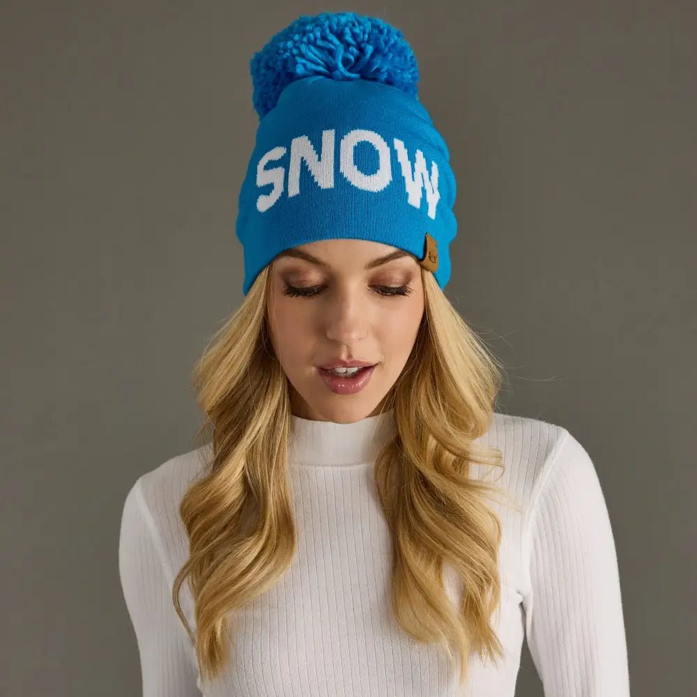 Blue "Snow" Pom Hat - Juli's Wearable Art