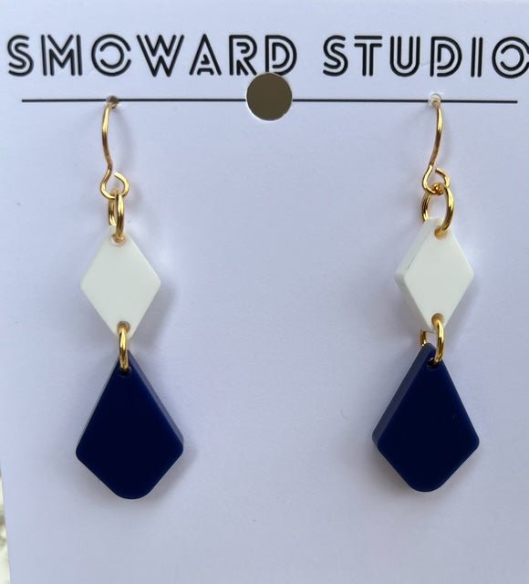 Blue + White Acrylic Double Dainty Earrings