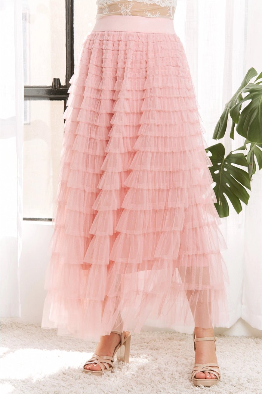 Blush Cascading Tulle Mesh Tiered Maxi Skirt - Juli's Wearable Art