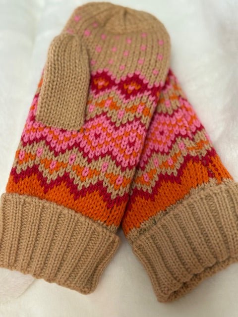 Blush, Pink, & Orange Multi Patterned Mittens - Juli's Wearable Art