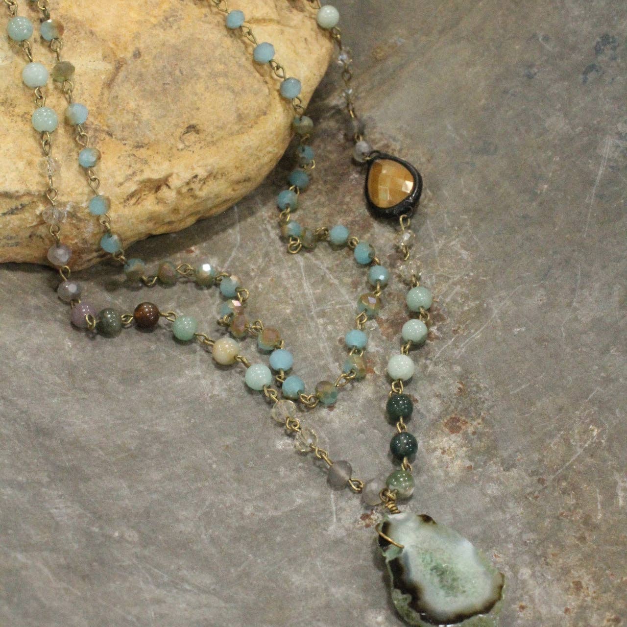 Bohemian Layered Switchable Lengths Stone & Crystal Necklace - Juli's Wearable Art