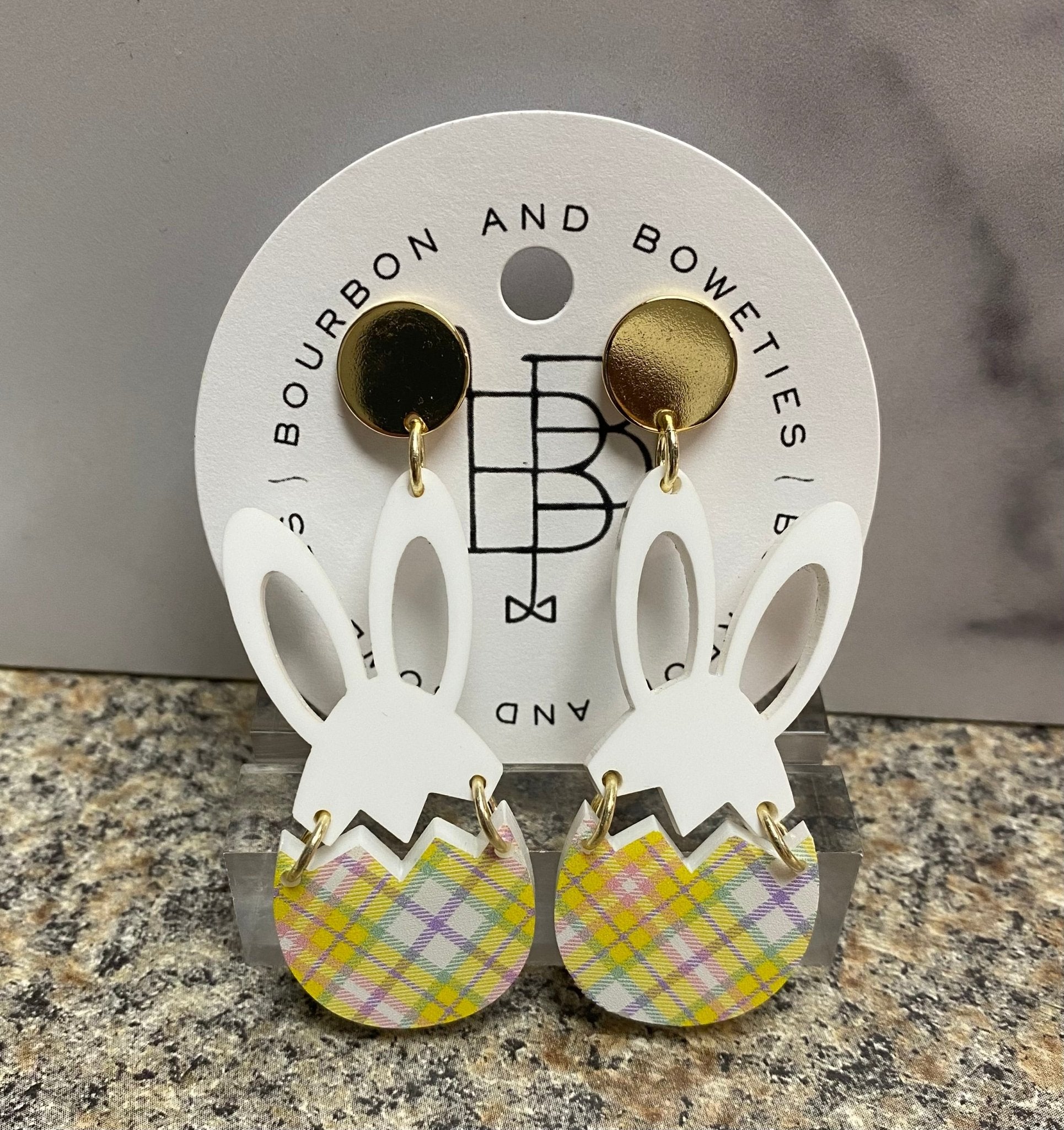 Bourbon & Boweties - Bunny & Cracked Egg Easter Earrings - Juli's Wearable Art