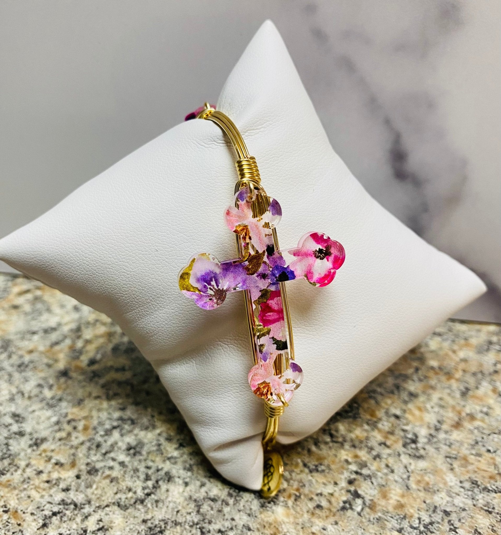 Bourbon & Boweties - Floral Cross Bangle Bracelet - Juli's Wearable Art