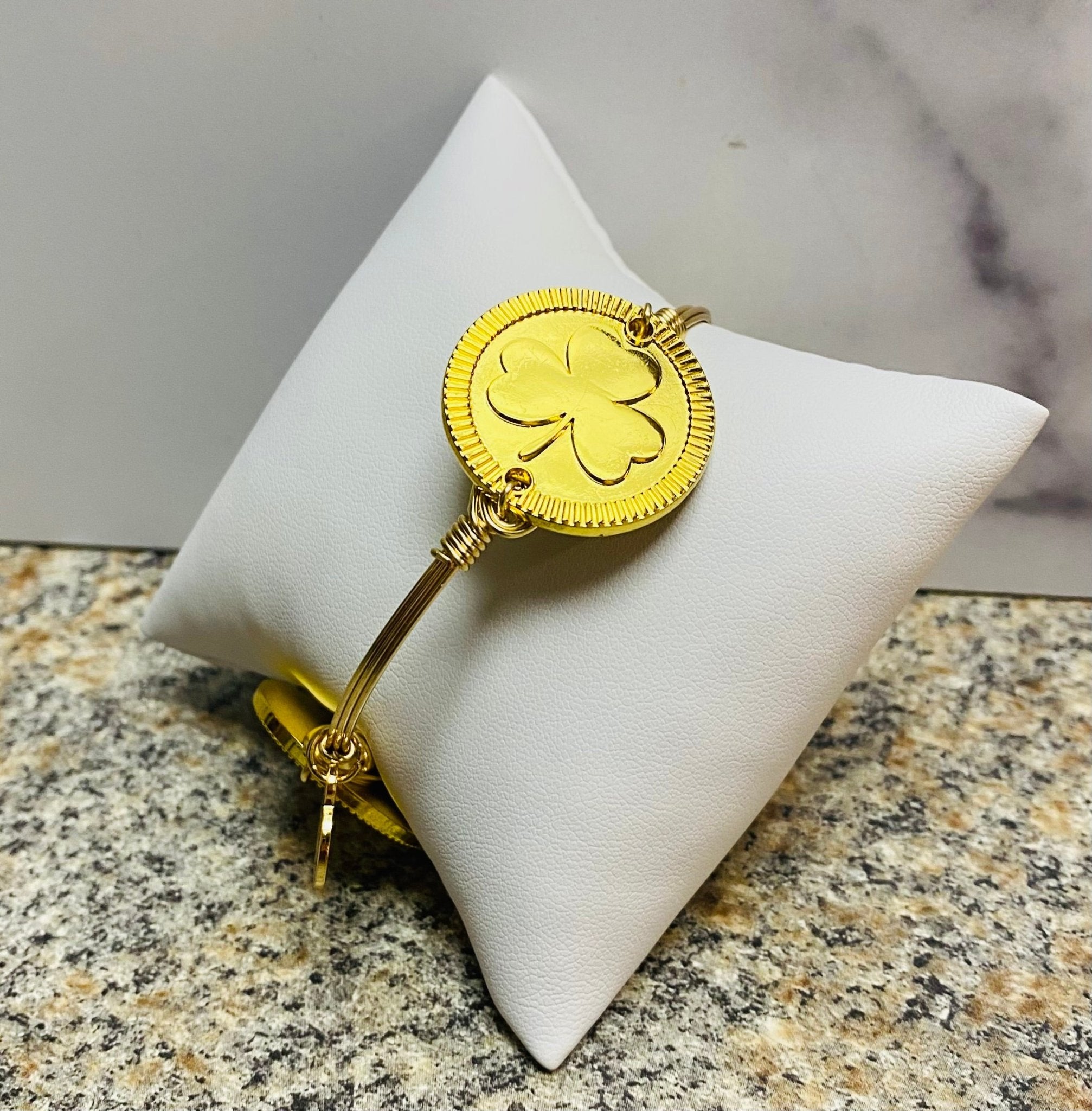Bourbon & Boweties - Gold Shamrock Bangle Bracelet - Juli's Wearable Art