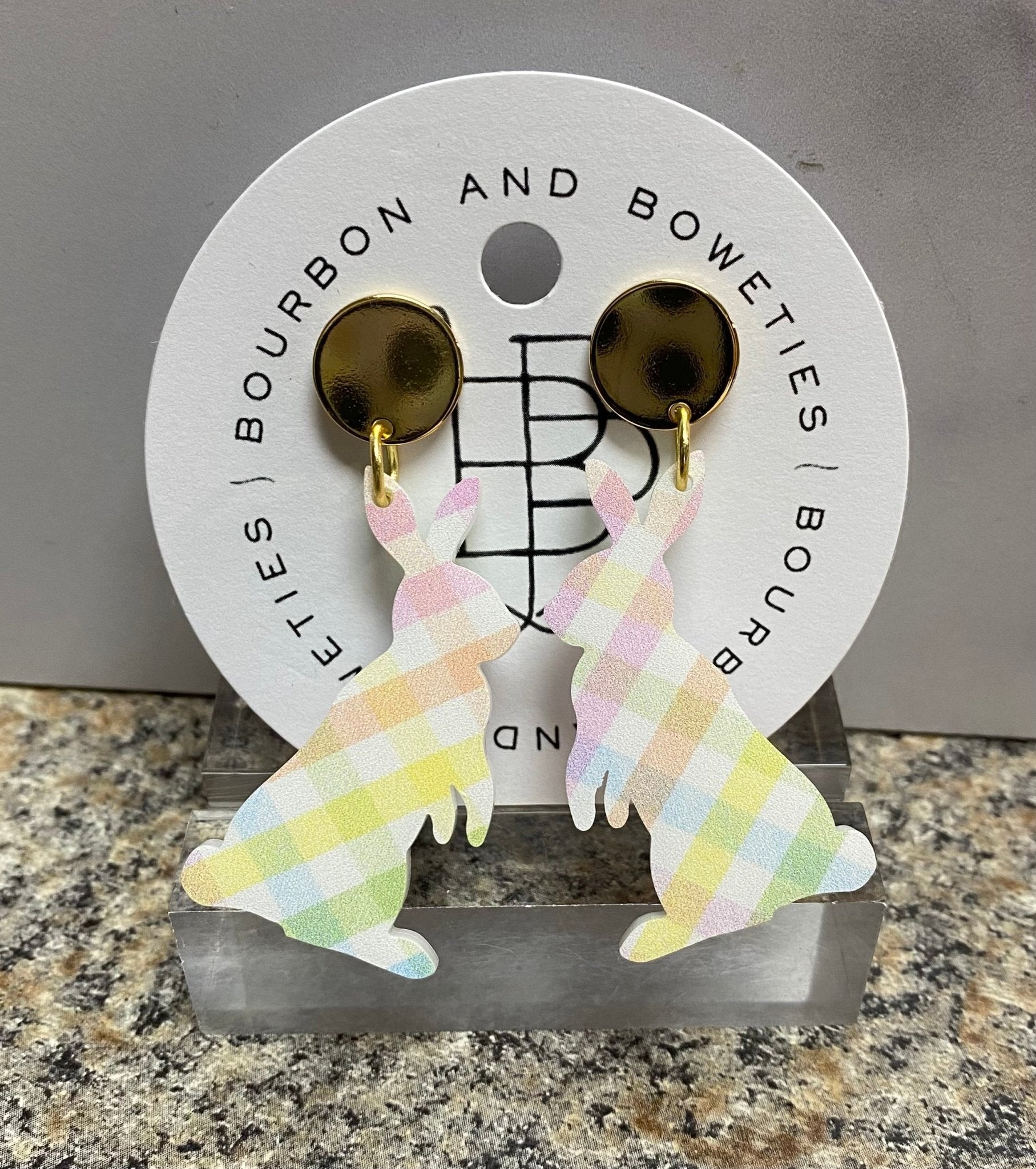 Bourbon & Boweties - Plaid Easter Bunny Earrings - Juli's Wearable Art