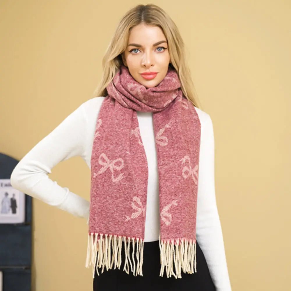 Bow Print Tassel Wrap Around Scarves - Juli's Wearable Art