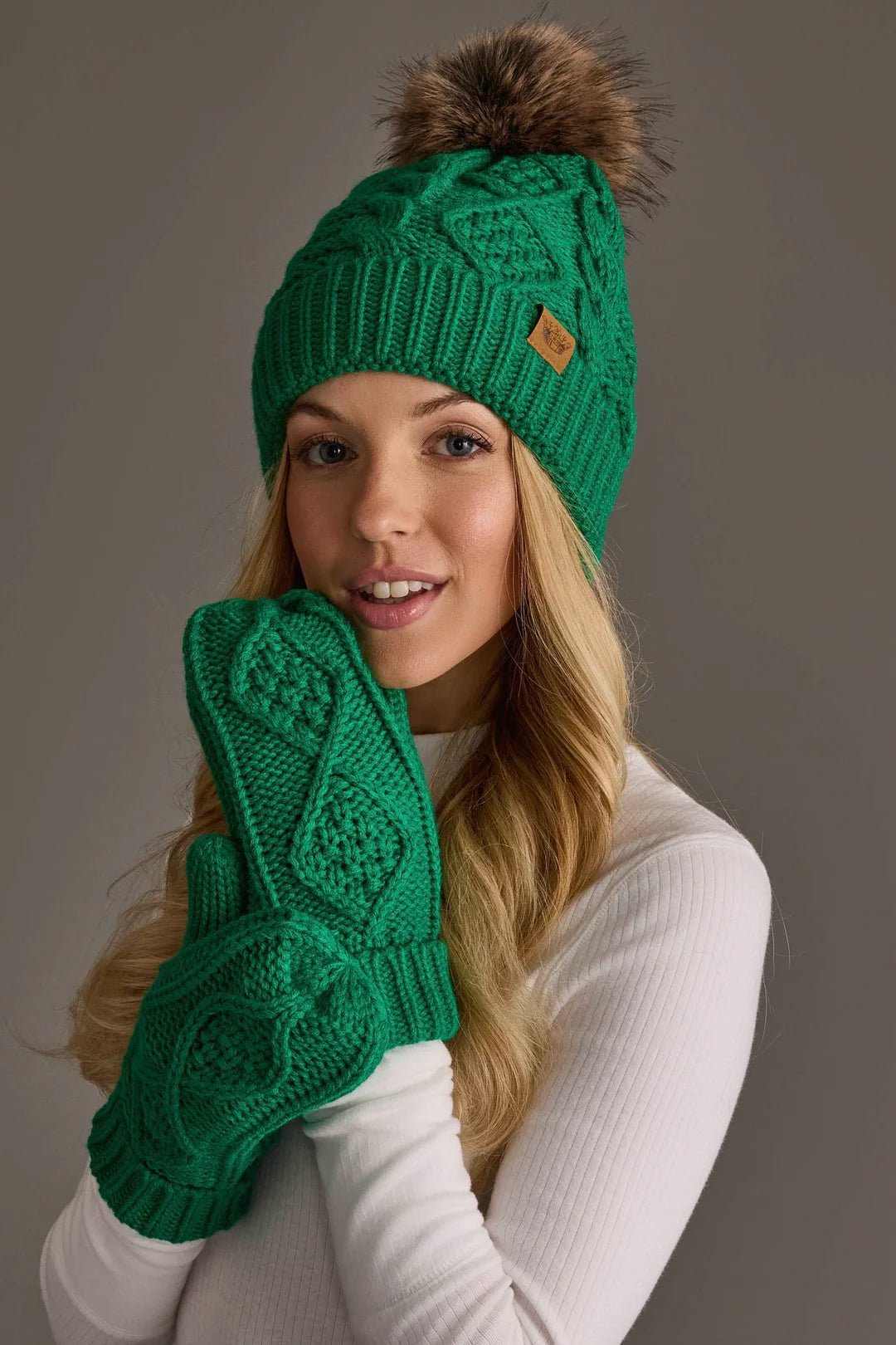 Bright Green Pattern Knit Pom Hat - Juli's Wearable Art