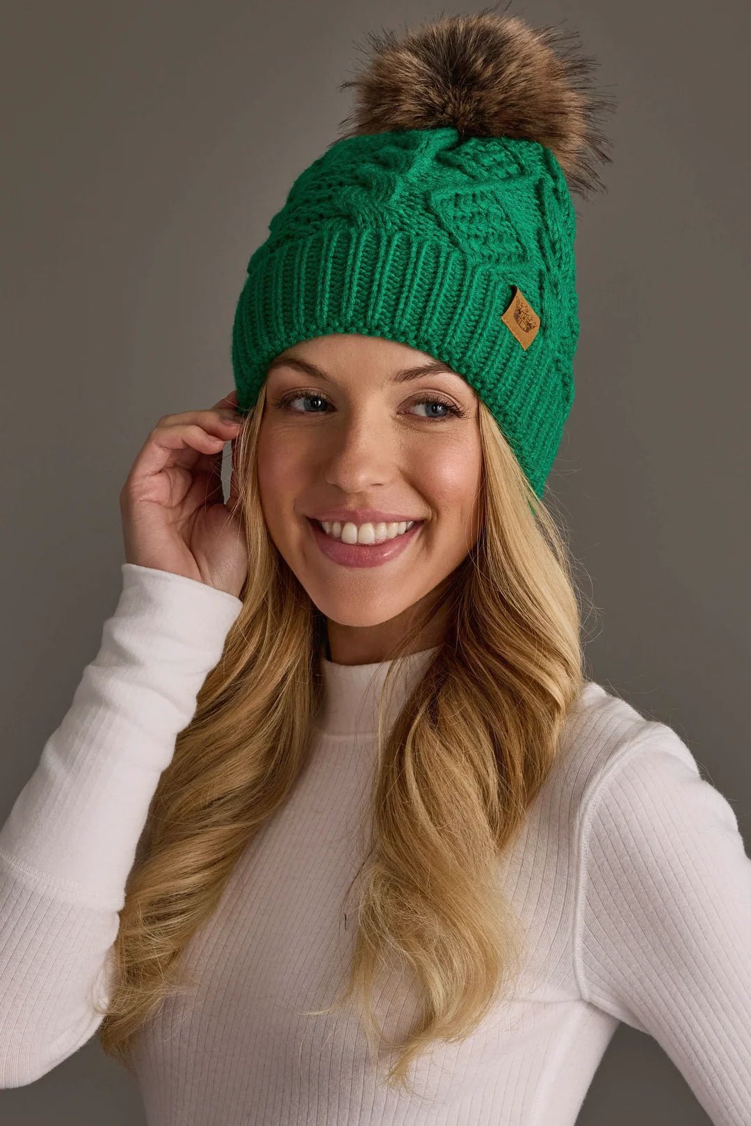 Bright Green Pattern Knit Pom Hat - Juli's Wearable Art