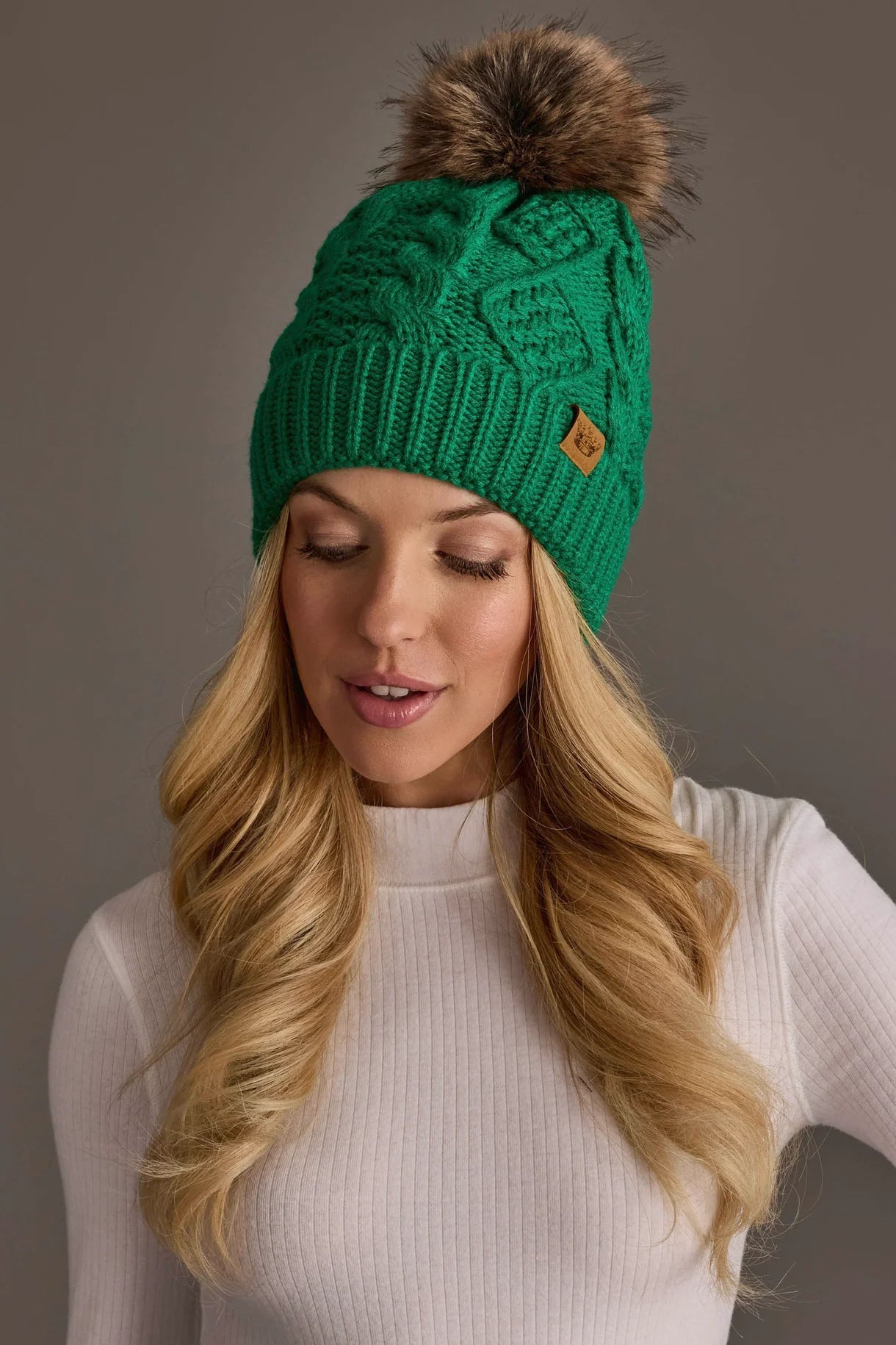 Bright Green Pattern Knit Pom Hat - Juli's Wearable Art