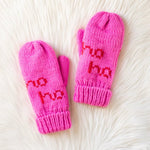 Bright Pink Knit Mittens – “Ho Ho Ho” Design - Juli's Wearable Art