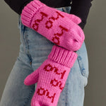 Bright Pink Knit Mittens – “Ho Ho Ho” Design - Juli's Wearable Art