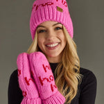 Bright Pink Knit Mittens – “Ho Ho Ho” Design - Juli's Wearable Art