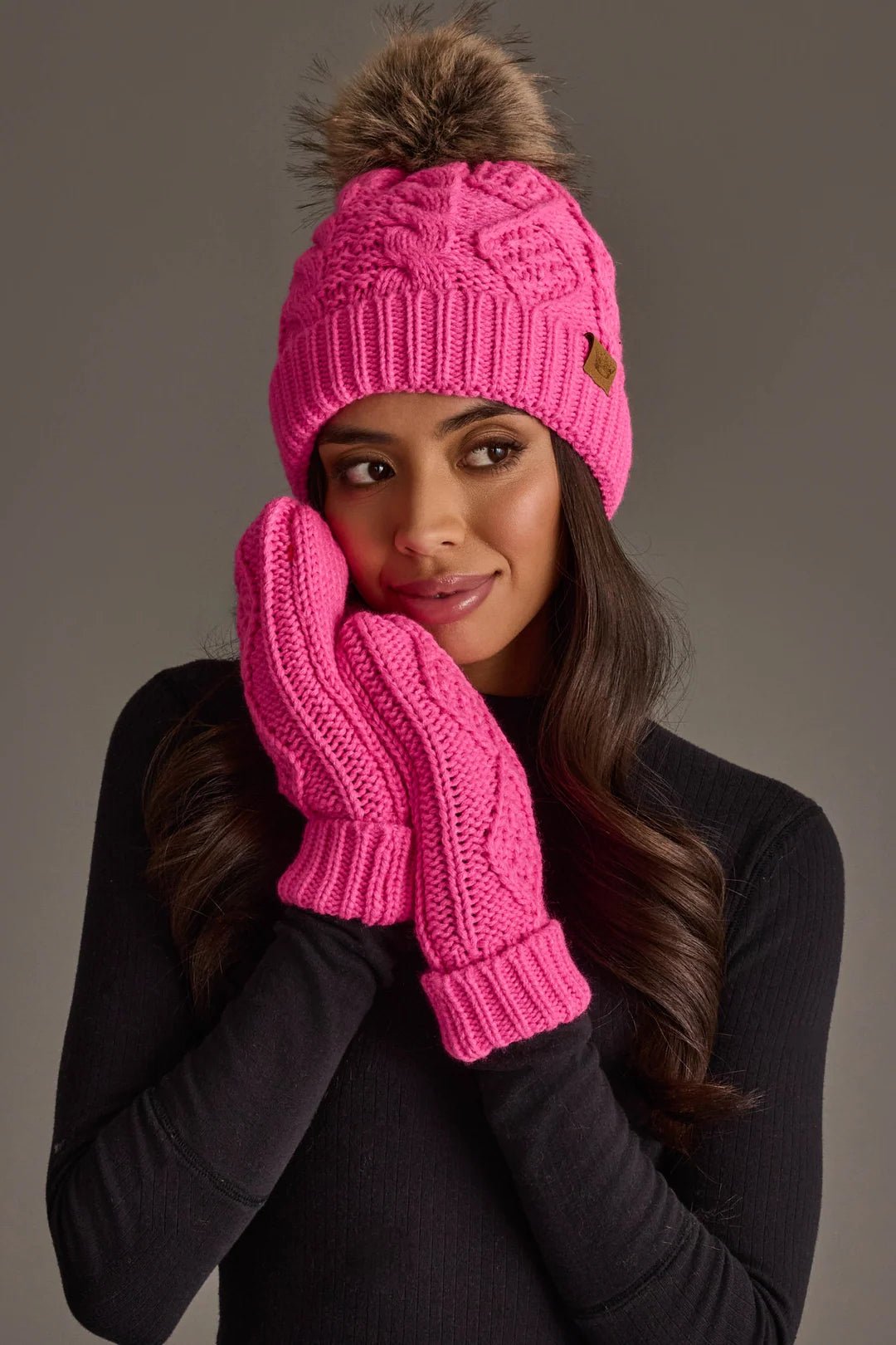 Bright Pink Pattern Knit Pom Hat - Juli's Wearable Art