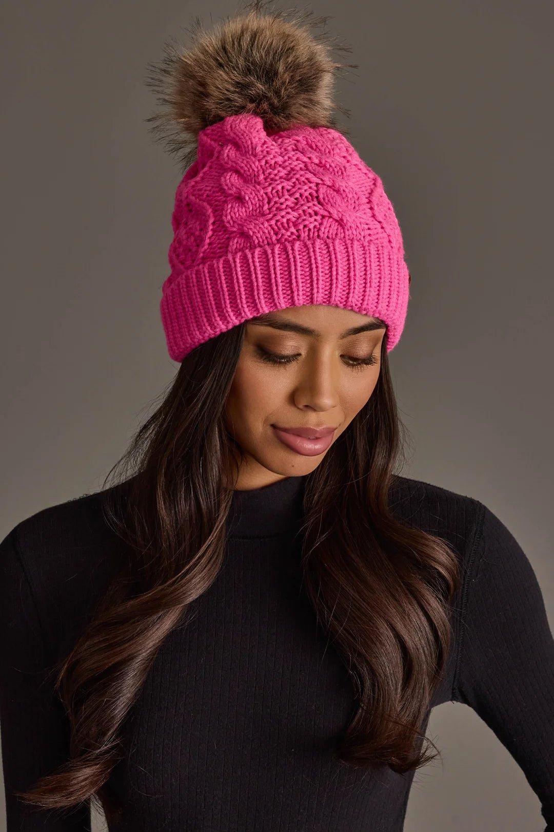 Bright Pink Pattern Knit Pom Hat - Juli's Wearable Art