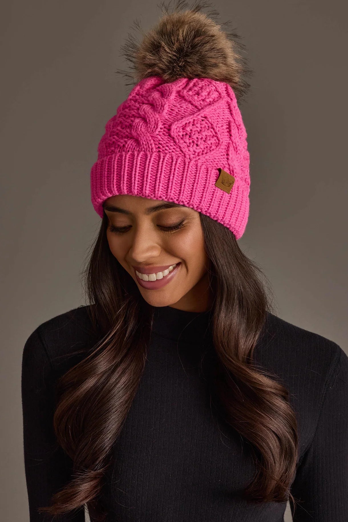 Bright Pink Pattern Knit Pom Hat - Juli's Wearable Art