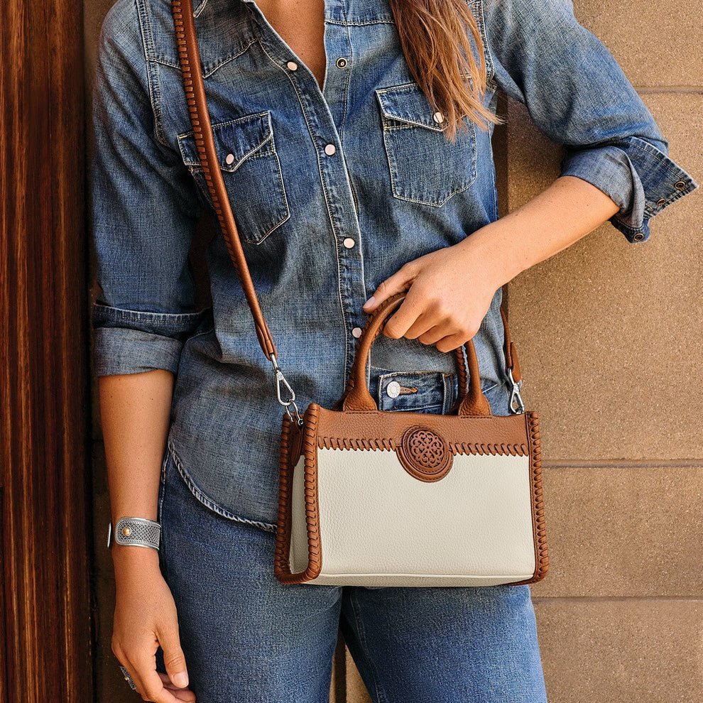 Brighton Arta Small Tote – Luggage - White Leather - Juli's Wearable Art